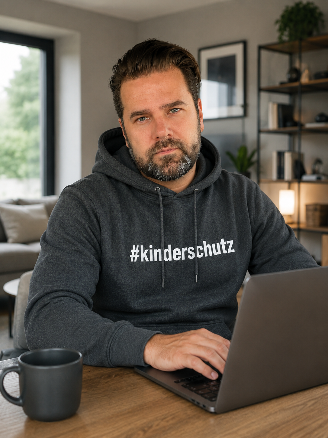Björn Scholz mit Smartphone auf dem Sofa